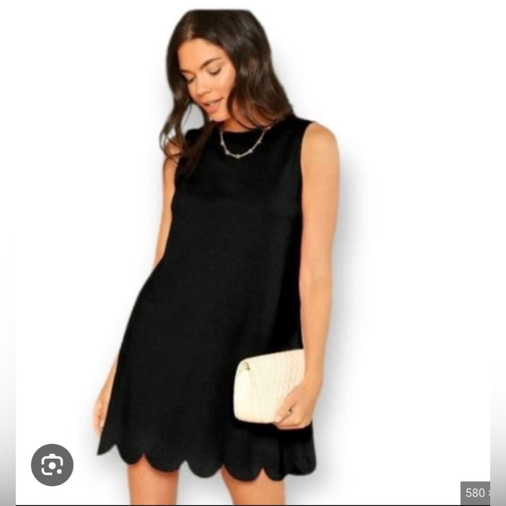 MONTEAU BLACK MINI SCALLOP HEM DRESS!